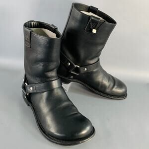 LOEWE Size 9 Black Leather Pull On Round Toe Harness Biker Boots